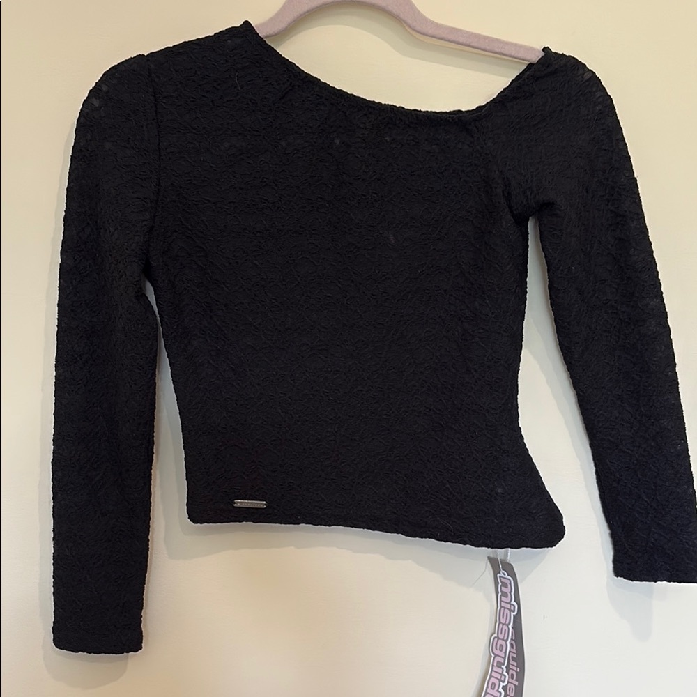 Missguided Black Sheer Textured Knit Off The Shoulder Top